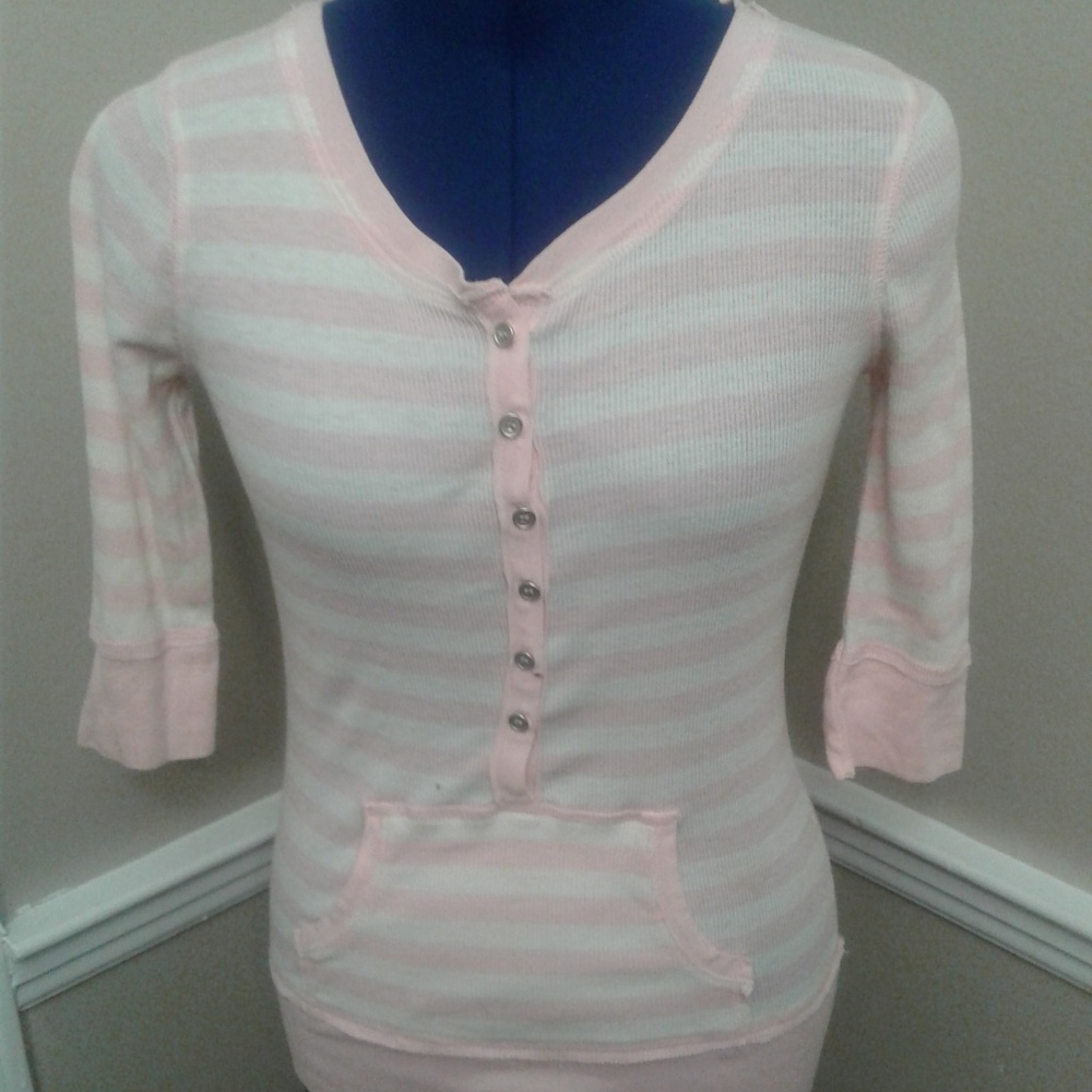Pink / White Striped 3/4 Sleeve Top